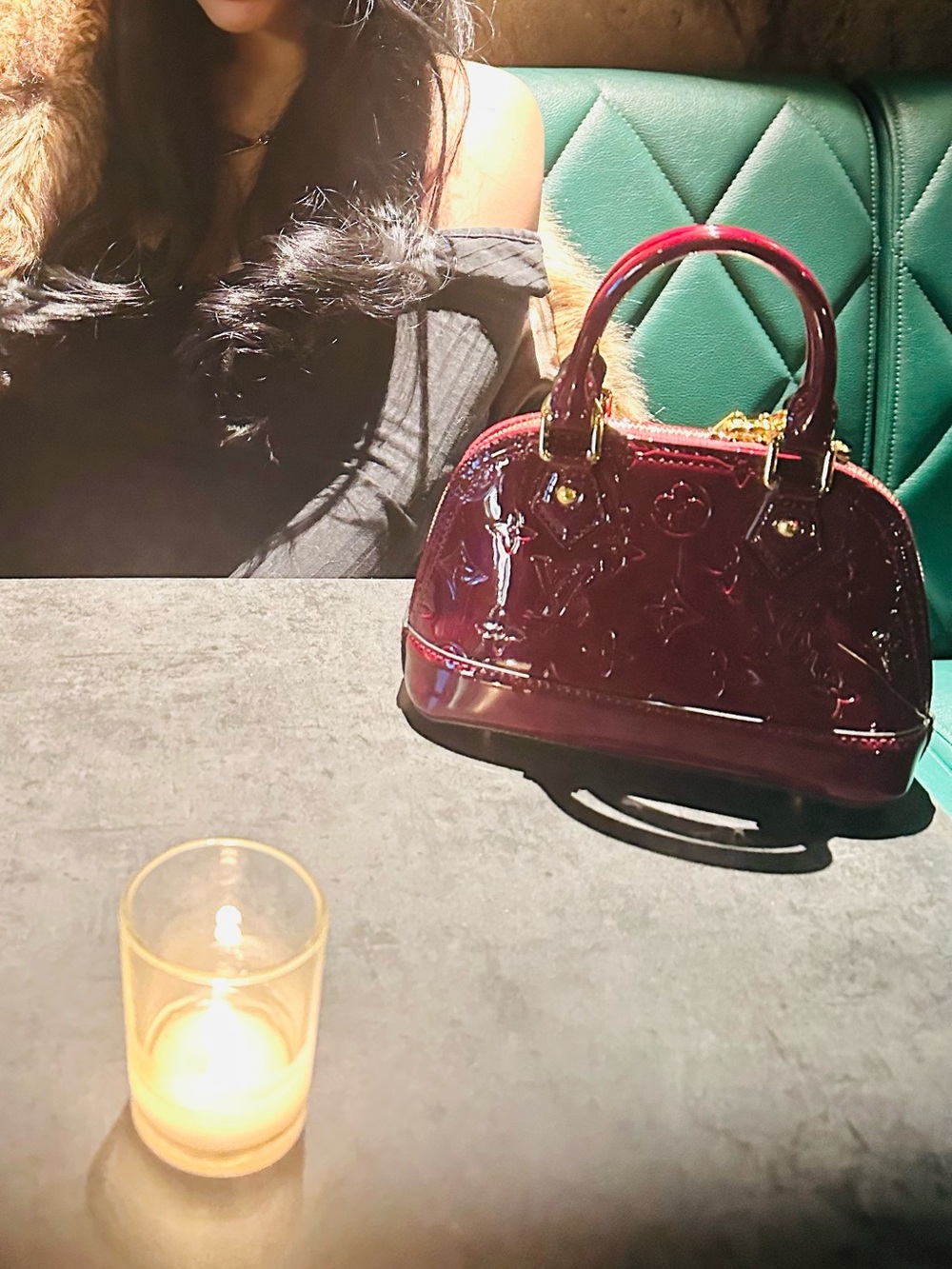 “LV” burgundy bag